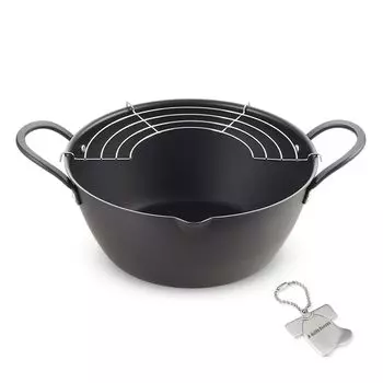 Tempura pot with oil draining wide mouth deep IH made in original tag included J-kitchens net, fryer, 24cm, compatible, gas, Japan, чёрный