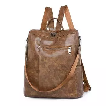 Temu2024 Новый женский рюкзак из мягкой кожи в стиле ретро для поездок на работу, простой и универсальный, с защитой от брызг, дорожный рюкзак двойного назначения