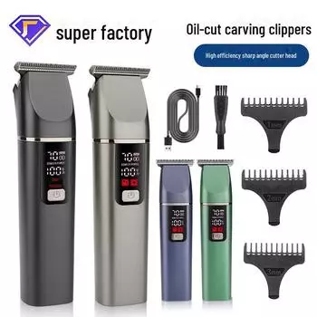 TEMU LCD цифровая мужская гравированная электрическая машинка для стрижки волос для салонов и домашнего использования - высокая мощность USB charging model зелёный