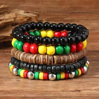 TEMU new 5-piece set of personalized fashion red, green and blue beaded wood bead bracelet bracelet bracelet new разноцветный
