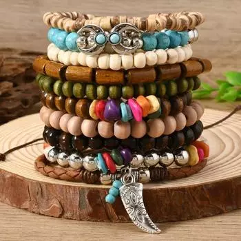TEMU New Coconut Shell Wood Bead Beaded Elastic Line Men s Bracelet Bracelet Bracelet разноцветный