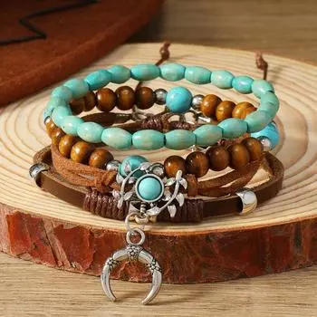 TEMU New Turquoise Wood Beads Beaded Alloy Accessories Elastic Line Men s Bracelet