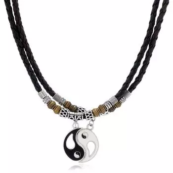 TEMU personalized fashion wax line beaded wooden beads Tai Chi gossip couple necklace pendant new разноцветный