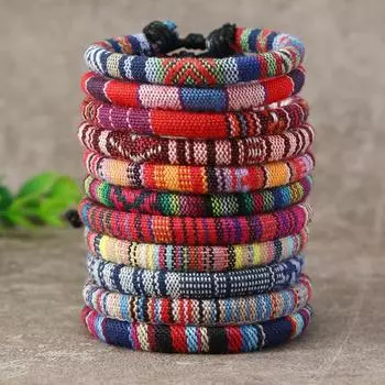 TEMU s new hot-selling simple and fashionable 12-piece set of color fabric woven bracelets разноцветный