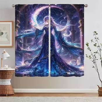 Тень звезд и луны, шторы для спальни, 2 шт., затемняющие шторы, щупальца, шторы для детской комнаты, тюль для гостиной W50xH70cmx2pcs-CL