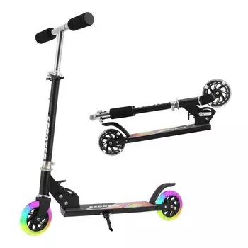 TENBOOM Kickboard Kick Scooter для детей 2 лет Светодиодная подсветка Грузоподъемность Малыш Транспортное средство Складная ножка b Черный 3-12 лет, Колеса, Шины, 50 кг, Игрушка, Тормоз,