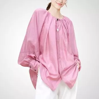 Tencel Loose Spring Niche Style Retro Sun Protection Shirt Rose Pink 2XL