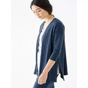 Tencel Slim Looking-Sleeve Knitted Cardigan Denim Blue XXS