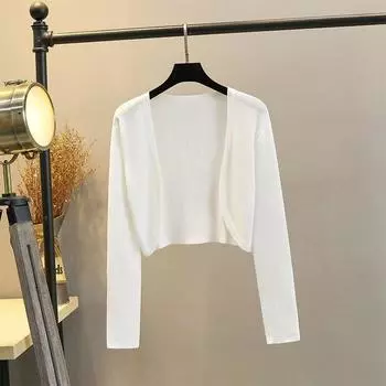 Tencel Suspender Skirt White Long Sleeve Thin Knitted Cardigan