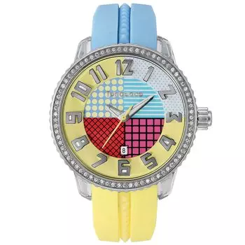 [Tendence] Watch CRAZY Medium YellowLight Blue Dial Stainless Steel Mineral Glass Quartz 42.5MM Watch TG930060 Women s Blue [Item]