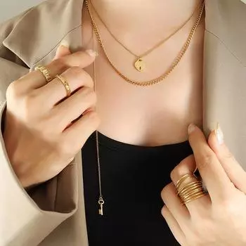 Тенденции Преувеличенный Сердце Замок Ключ Подарок Любовнику Двухслойное Ожерелье С Бахромой Нишевый Дизайн Не Выцветает Ювелирные Изделия