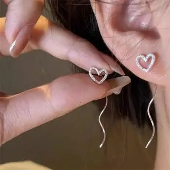 Тенденционные длинные серьги из нержавеющей стали с бахромой и цепочкой для восхождения, серьги с подвеской в виде звезды и сердца с жемчугом для женщин