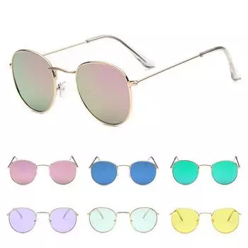 Тенденционные модные светоотражающие солнцезащитные очки в круглой оправе с красочным оттенком для женщин, стеклянные аксессуары с защитой от ультрафиолета, нежные ювелирные изделия розовый