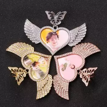 Тенденция Крылья Ангела Фото Голова Бабочки Фоторамка Подвеска Полный Циркон Ювелирные Изделия Хип-Хоп Ожерелье Ювелирные Изделия