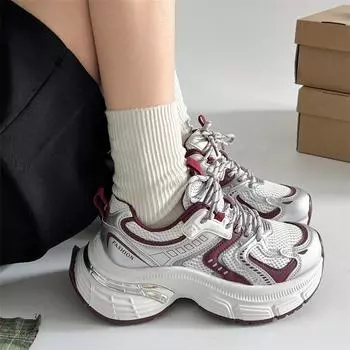 Тенденция показы мод ноги маленькая платформа папы обувь женская новинка 2025 весна и осень легкий увеличение высоты универсальная спортивная обувь 35 белый