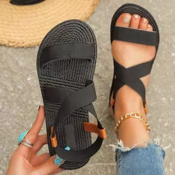 Тенденция женской моды: льняные с нескользящим покрытием, удобные сандалии на плоской подошве с мягкой подошвой. 36