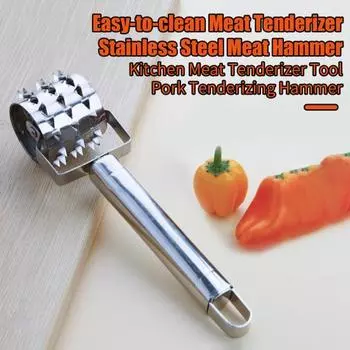 Тендерайзер для мяса, роликовый молоток, лезвие из нержавеющей стали, вращающаяся ручка, кухонный инструмент для стейка, курицы, свинины, говядины, пиццы серебряный