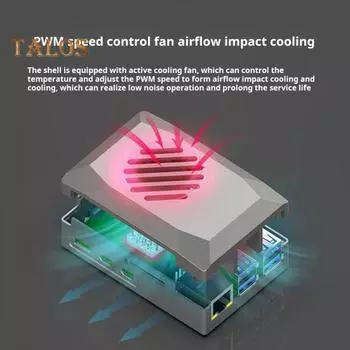 Теневой корпус для материнской платы с охлаждающим вентилятором ШИМ. Защитный чехол. Эффективное рассеивание тепла. Коррозионностойкий корпус из АБС-пластика для Raspberry pi5. серебряный