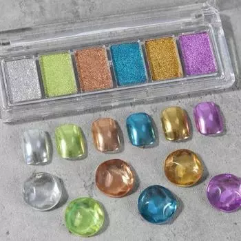 Tenezer Glass Aurora Mirror Glitter Powder для ногтей, набор из 6 предметов, A3, 1 комплект