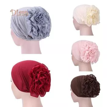 Tenfyer Хиджаб Тюрбан Головной Платок Цветок Женская Химия Хлопок Бандана вино красного