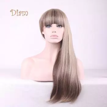 Tenfyer Lady Fashion Аккуратная челка Длинный прямой полный парик Косплей Вечеринка Клубный декор для волос