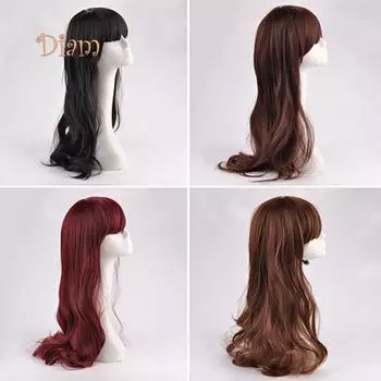Tenfyer модные женские аккуратные челки длинные вьющиеся волнистые полные волосы парики для вечеринок косплей красота вино красного