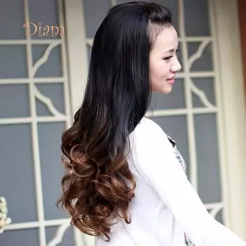 Tenfyer Женский Длинный Кудрявый Волнистый Градиентный Цвет Омбре Три Четверти Полный Парик Волос вино красного