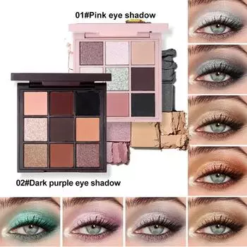 Тени для век Матовые тени цвета земли Перламутровый крем Девятицветная пластина для теней для век Подводка для глаз и пудра для бровей Многофункциональный макияж 3-в-1 12.6g