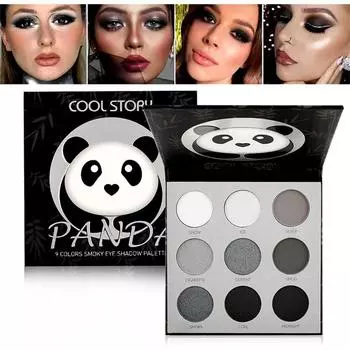 Тени для век «Панда», девять цветов, дымчатые, черно-белые тени для век, жемчужные, серебристо-серые, тонкие, яркие цвета, флэш-пудра, лоток для макияжа