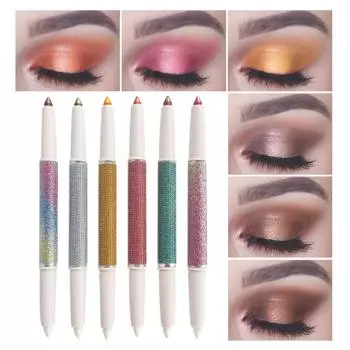 Тени для век с двойной головкой, 2-тоновые блестящие тени для век с двойной головкой, набор карандашей для карандашей, водонепроницаемый долговечный инструмент для макияжа глаз для женщин и девочек