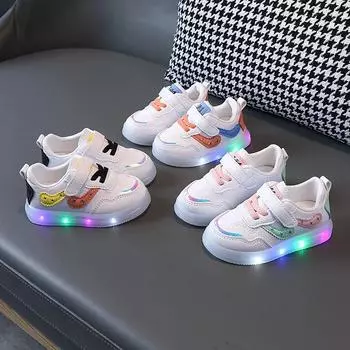 Tenis De Mujer Модные новые туфли для девочек со светодиодной подсветкой Детские кроссовки Простые удобные повседневные туфли для детей Модные универсальные мужские кроссовки 21insole13.3cm чёрный