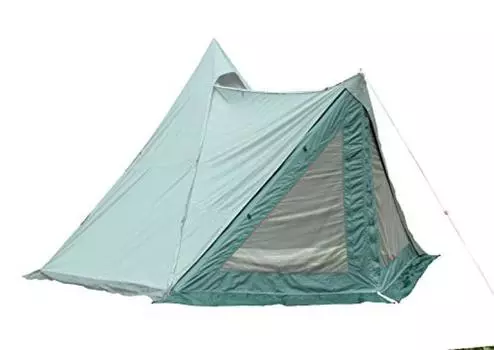 Tenmaku Design Circus TC DX эксклюзивная палатка с окном спереди, цвет утиный зеленый, 2-местная, с одной стойкой, дополнительная юбка, чехол для хранения веревок и колышков в комплекте зелёный