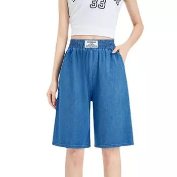 Tennis Denim Shorts for Women In Summer Thin High Waist Loose Slim Large Size Ice Silk Five-point Wide-leg A-line M