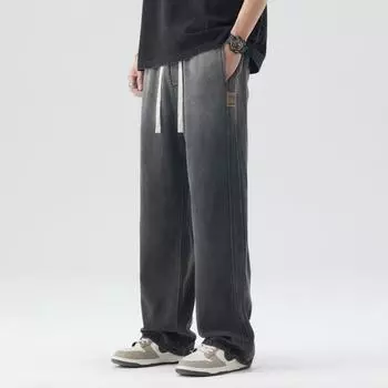 Tennis Jeans Spring Loose Straight Elastic Regular Rubber Waist Jeans M