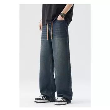 Tennis Jeans Summer Loose Straight Stretch Wide-leg Rubber Waist Jeans M