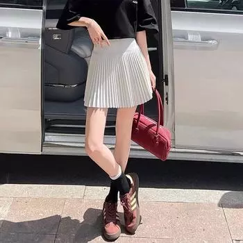 Tennis Skirt Women Summer Thin Anti-exposure Short dress High Waist Slimming Pleated Skirt Sports Casual All-matching Yoga Short dress Milk White M