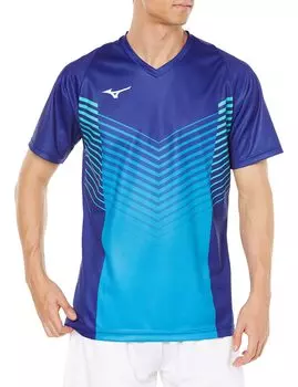 Tennis Wear Badminton Wear Quick Dry Game Shirt Sweat Absorbent Quick Drying Dynamotion Fit 72MA1004 Blue x Diva Blue S [Mizuno]