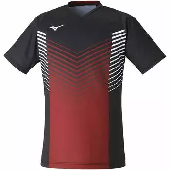 Tennis Wear Badminton Wear Quick Dry Game Shirt Sweat Absorbent Quick Drying Dynamotion Fit 72MA1004 Black x Dark Red S [Mizuno]