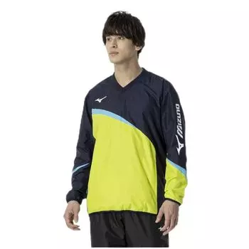 Tennis Wear Windbreaker Shirt Water Repellent Standard Silhouette Mesh Lining 62MEA504 Deep Navy x Lime Green M [Mizuno]