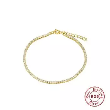 Теннисная цепочка из стерлингового серебра 925 пробы, слегка инкрустированная, темпераментный, повседневный, модный трендовый браслет, женские украшения 925 Silver золотой