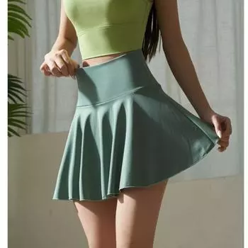 Теннисная короткая юбка Дышащая спортивная однотонная юбка Женская спортивная женская плиссированная юбка для гольфа Юбки с высокой талией Двухэтажная юбка с карманами XS зелёный