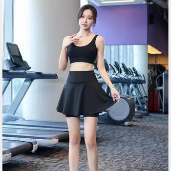 Теннисная короткая юбка Платье с высокой талией Женская спортивная плиссированная юбка для гольфа Повседневные однотонные юбки Быстросохнущая двухэтажная юбка с карманами M чёрный