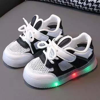 Теннисная обувь со светодиодной подсветкой, детские кроссовки с героями мультфильмов, повседневные кроссовки для мальчиков, детская обувь для девочек, дышащая обувь с сеткой, детская обувь с подсветкой 21 белый