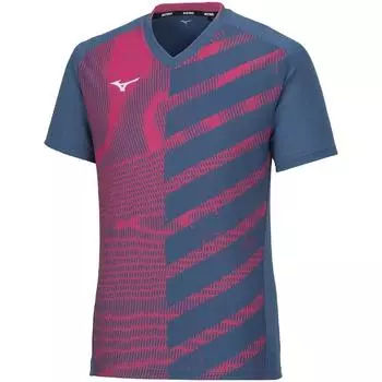 Теннисная одежда Dry Aeroflow Game Shirt с коротким рукавом, с высокой вентиляцией, легкая в движении 62JAA032, цвет синий, темно-синий 2XL [Mizuno]