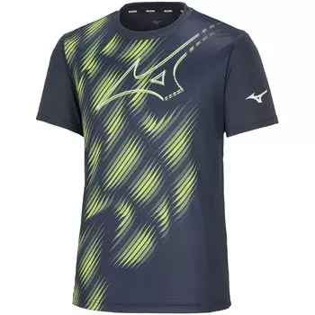Теннисная одежда RB Тренировочная рубашка с коротким рукавом Впитывающая пот Быстросохнущая 62JAAZ11 Темно-зеленый S [Mizuno] Черный/Лайм