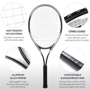 Теннисная ракетка Легкая противоударная теннисная ракетка с сумкой для переноски чёрный