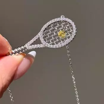 Теннисная ракетка Old Money Ветер Желтый Бриллиант Подвеска Цепочка на ключицу Браслет Темперамент Ожерелье Аксессуары