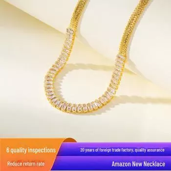 Теннисное ожерелье с цирконами, позолоченными 18 карат - Модная европейская и американская цепочка на ключицу TN01274