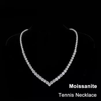 Теннисное ожерелье с муассанитом для женщин, стерлинговое серебро 925 пробы с покрытием из белого золота, роскошная цепочка на шею с градиентом и бриллиантами 14inch(35cm)