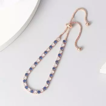 Теннисные браслеты для женщин, простой синий круглый циркон, цвет розового золота, браслет для девочек, ювелирный модный браслет YSX 3MM розового золота